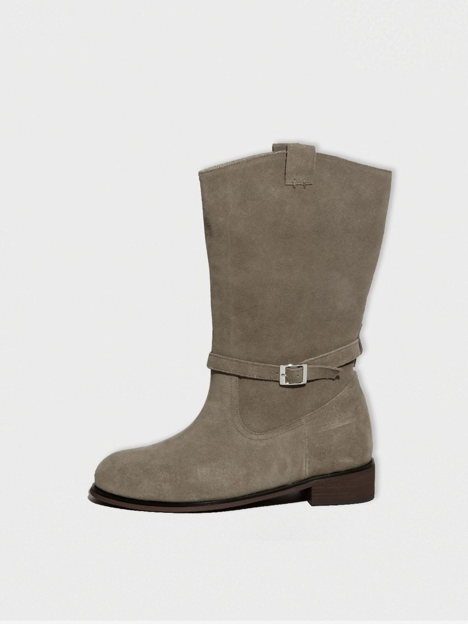 KM107 핸드메이드 카우 스웨이드 스트랩 미들부츠ㅣBEIGE