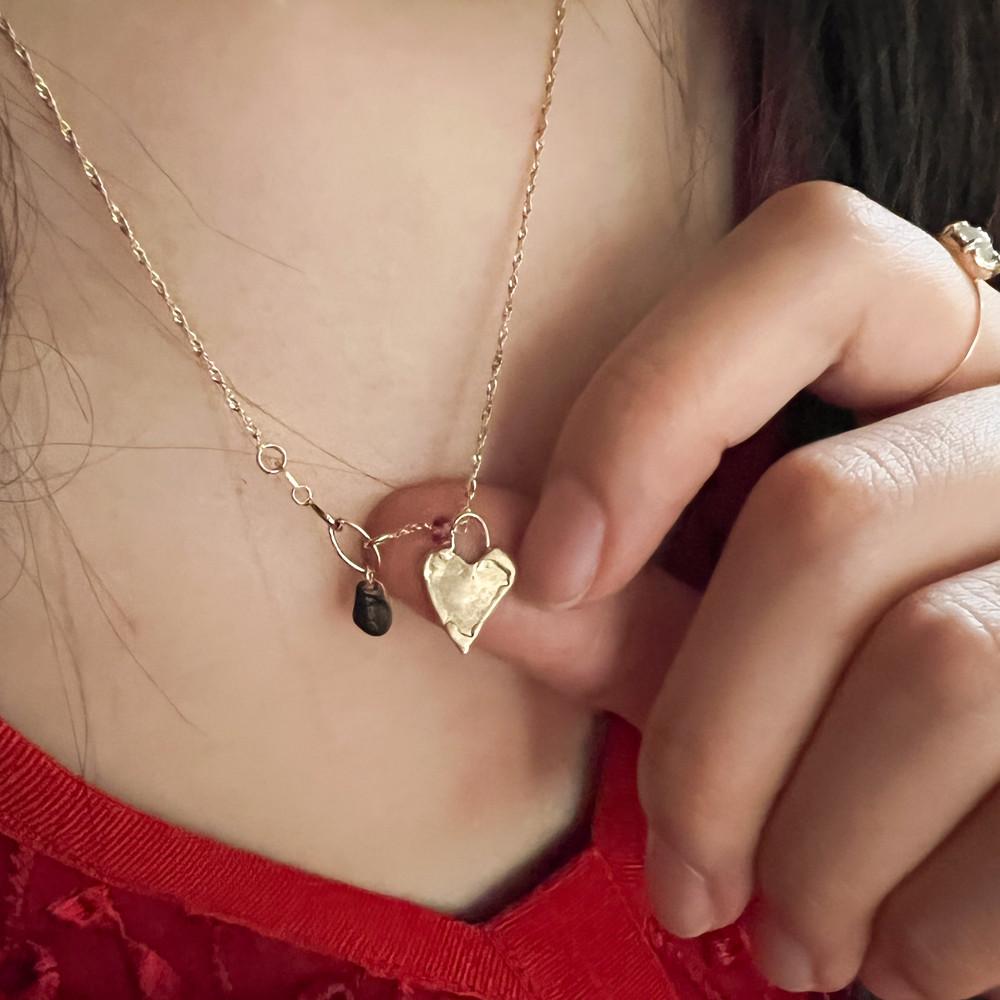 [still sunset ]14k 빈티지 텍스쳐 하트 팬던트 골드 목걸이 이에  hier