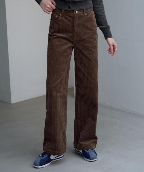 코듀로이 세미 와이드 코튼 팬츠 [BROWN]