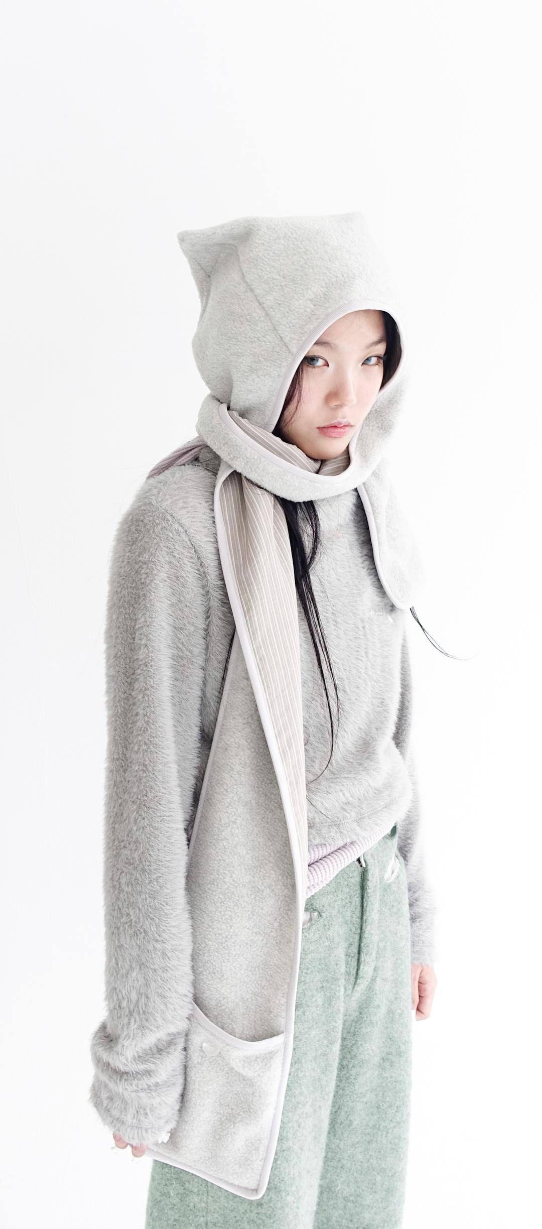 4차★[fa.er.ie] fleece ear hood muffler (melange grey)