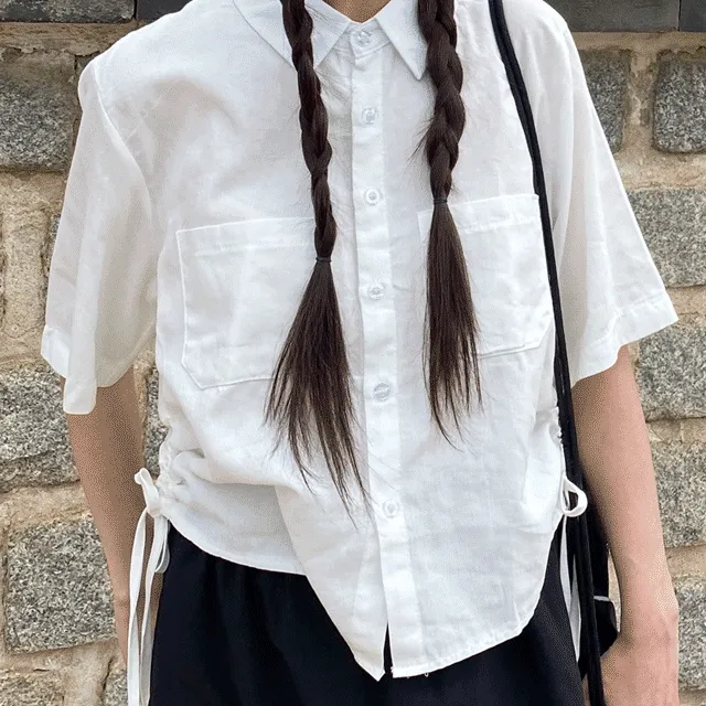 💘당일출고💘 베이키 셔링 반팔 크롭 셔츠