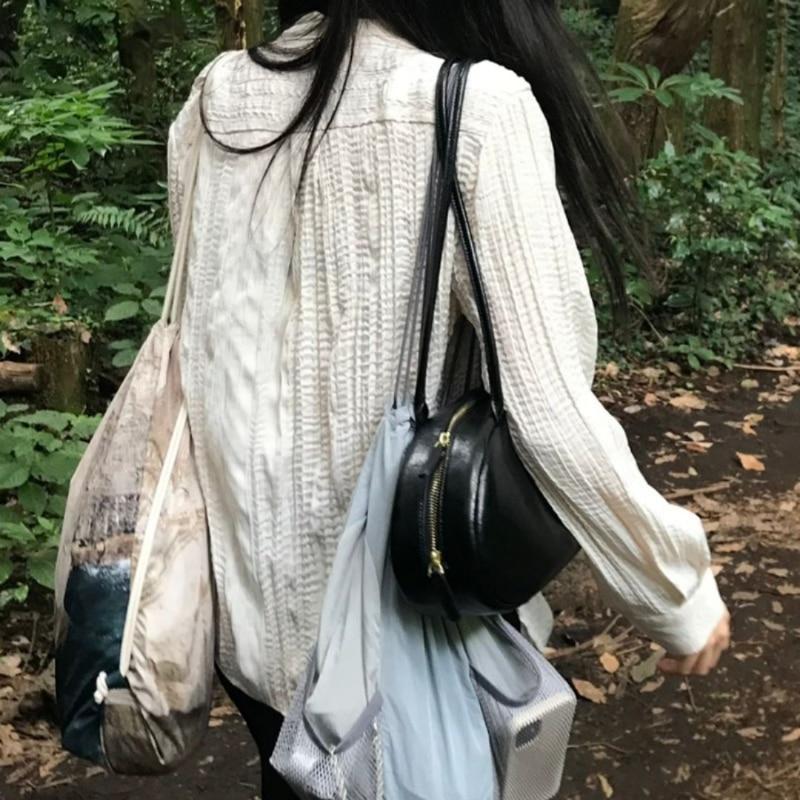 여성용 올매치 긴팔 셔츠, 폴로 칼라, 싱글 브레스트, 루즈한 캐주얼 상의, 빈티지 플리츠 단색, 2023 가을 신상