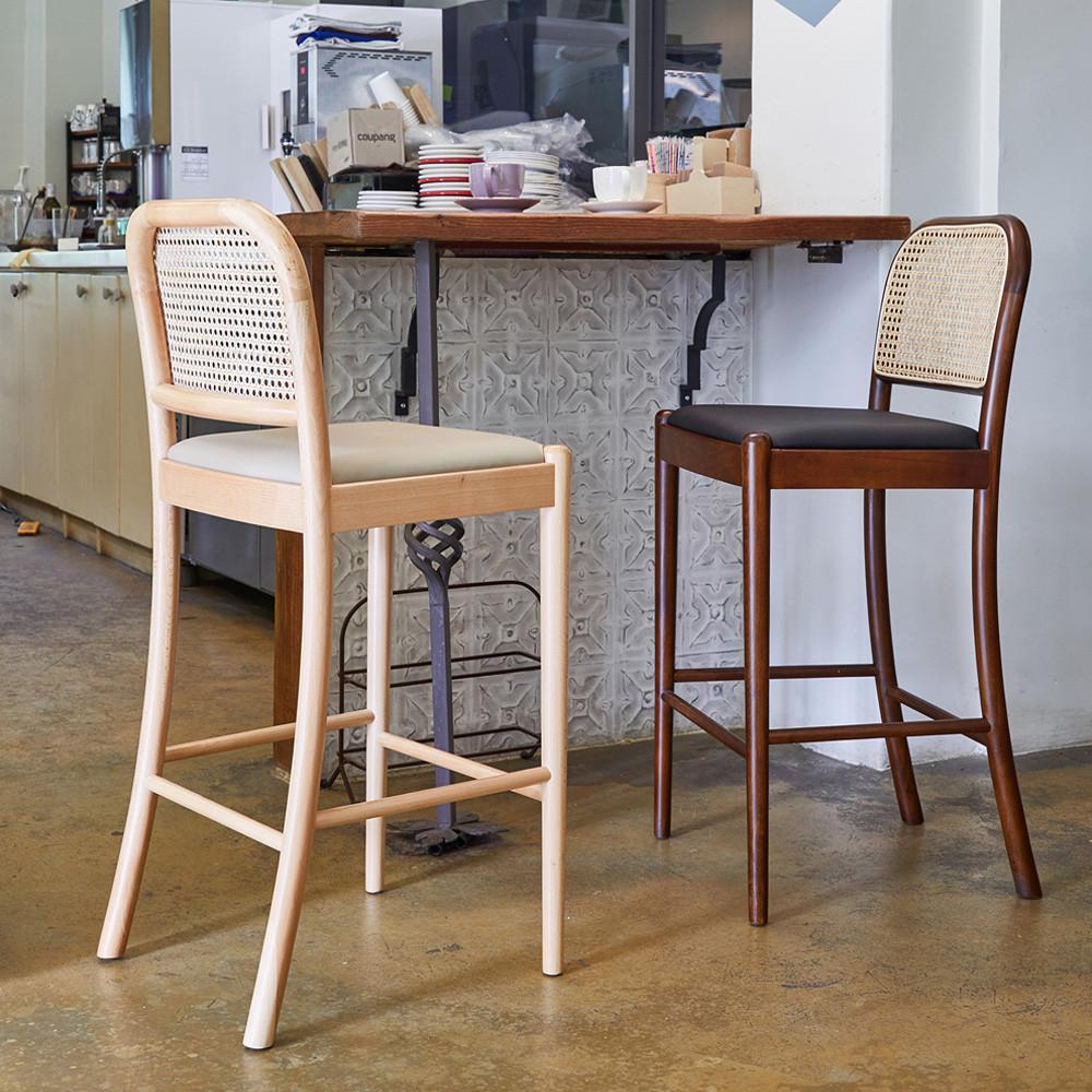 B2686 마리나바체어 목재 천연라탄 아일랜드식탁의자 빠체어 인조가죽 감성가구