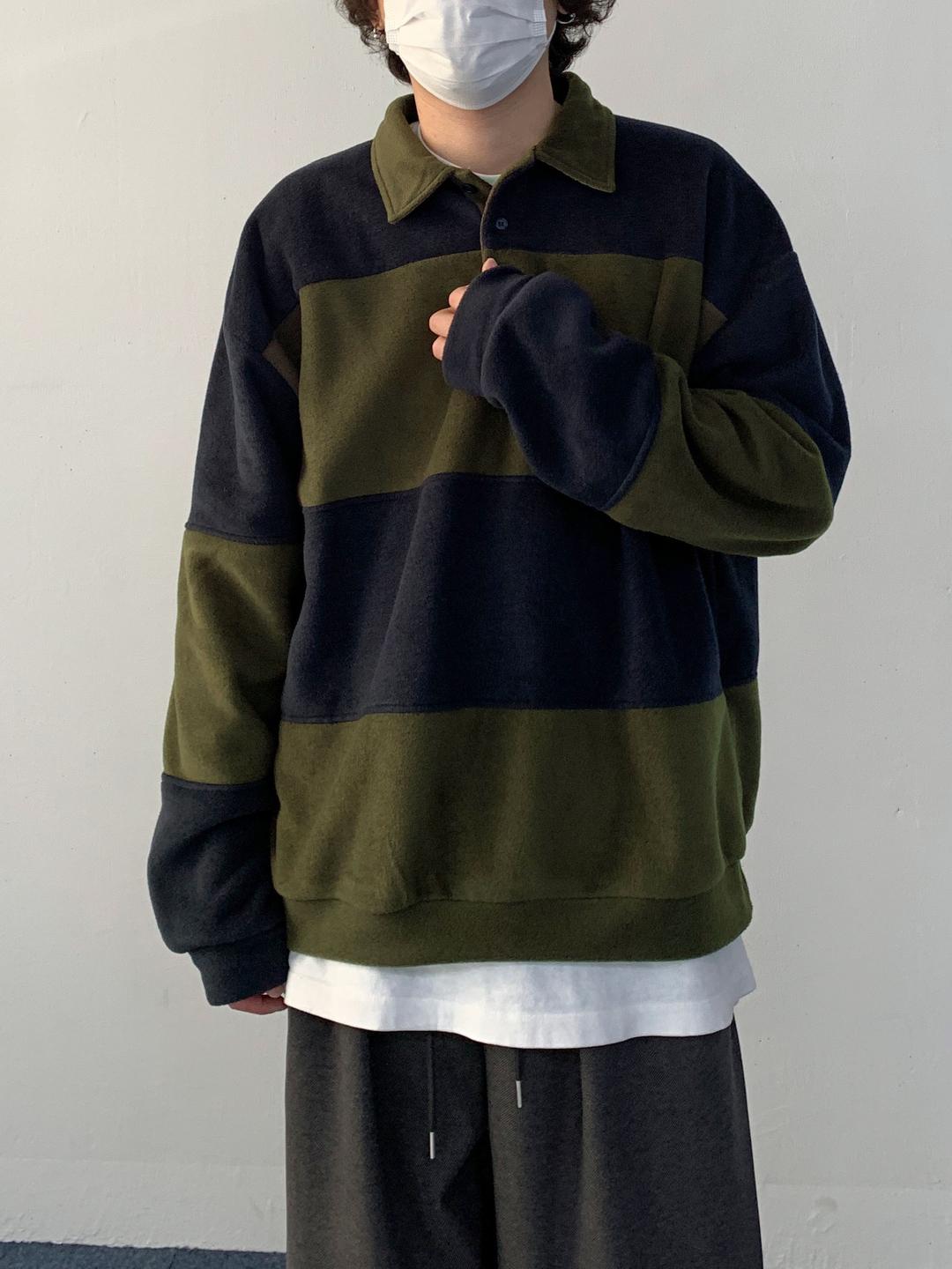 스트라이프 플리스 럭비 티셔츠 2 color