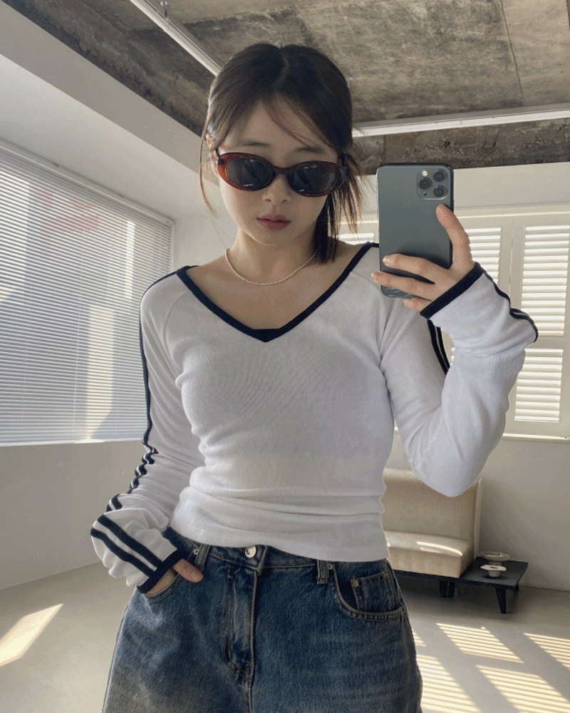 브이넥 슬림 티셔츠(3color)