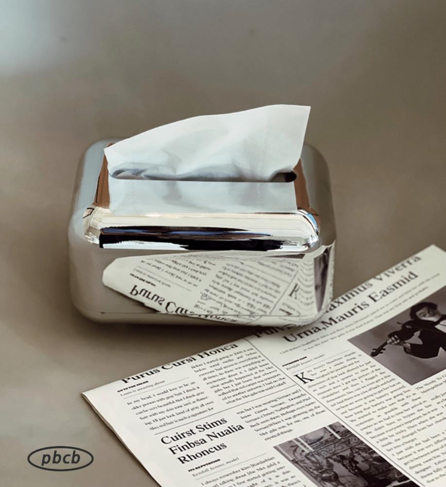 [피비씨비] 실버 라운드 티슈 케이스 화장대 리빙룸 각티슈 인테리어 소품 집들이 선물