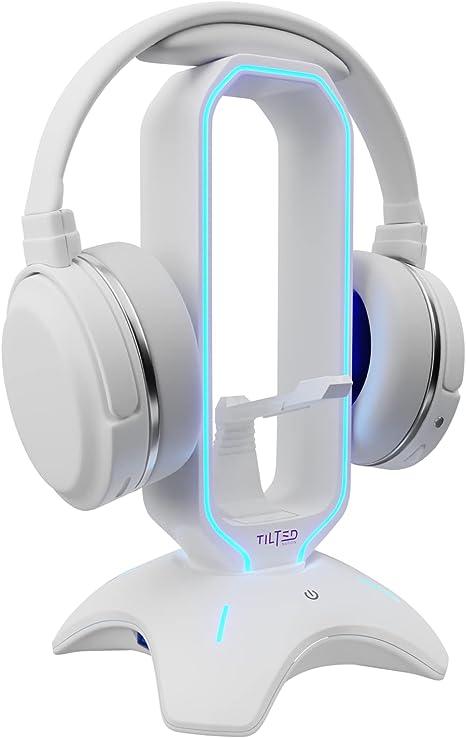 Tilted Nation RGB 헤드셋 스탠드 - 3 in 1 게이밍 헤드폰 스탠드 책상용 마우스 번지 및 2 포트 USB 3.0 허브 충전기 포함 - 게이머를 위한 최고의 게이밍 액세서리 및 선물 - RGB 헤드셋 홀더