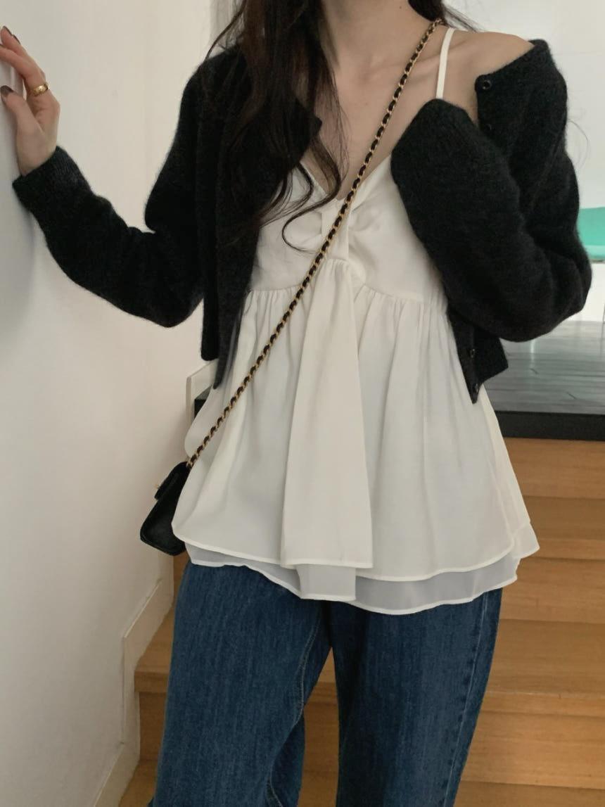 어파트오브 디어 프릴 레이어드 뷔스티에 블라우스