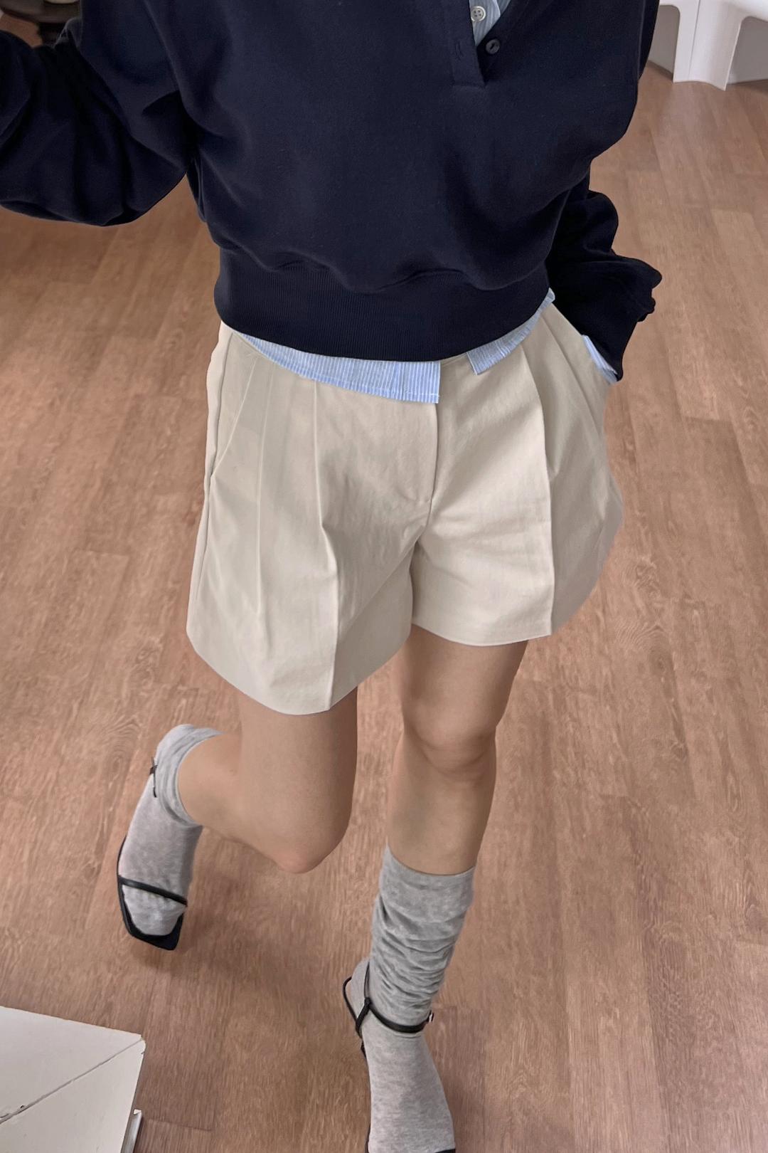 COTTON TUCK HALF PANTS(3COLORS)