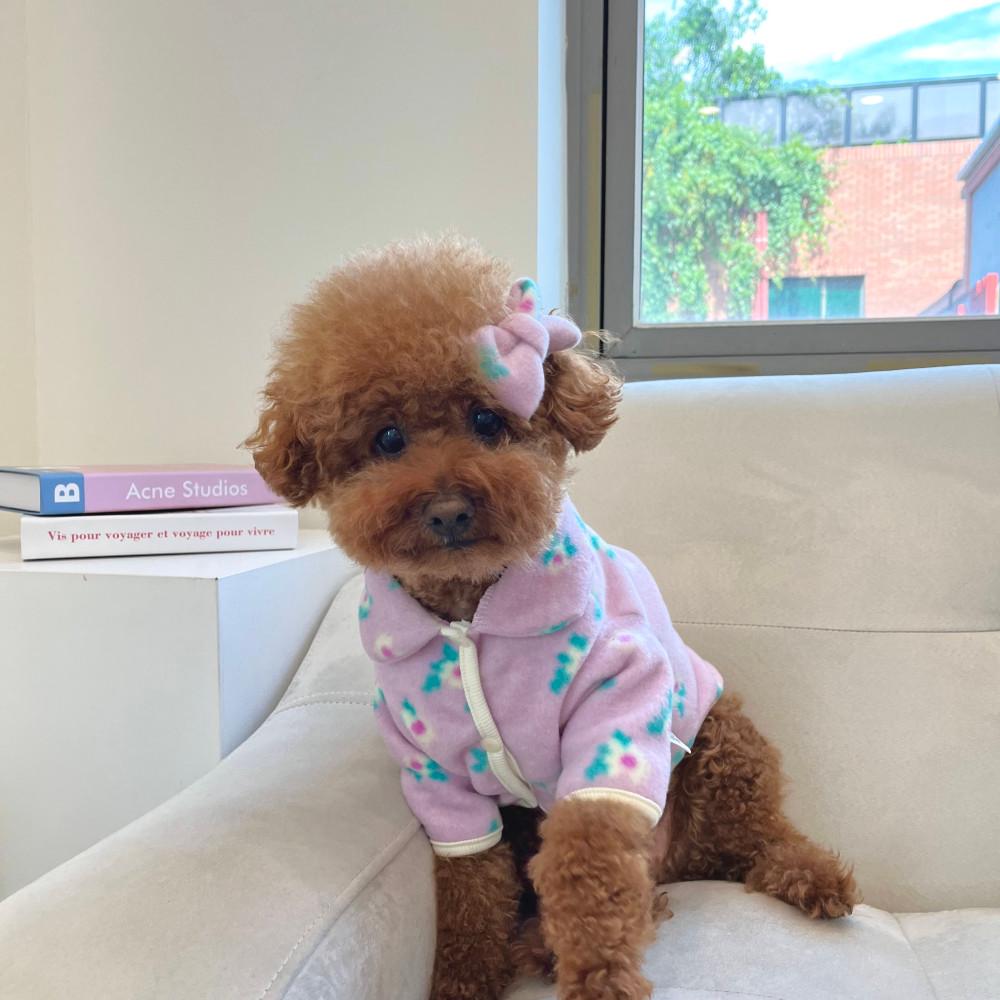 [made제품] 강아지 후리스 겨울옷 샤벳 플리스코트 플리스 (리본핀1개포함)