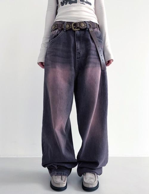 pink tone brush wide denim pants