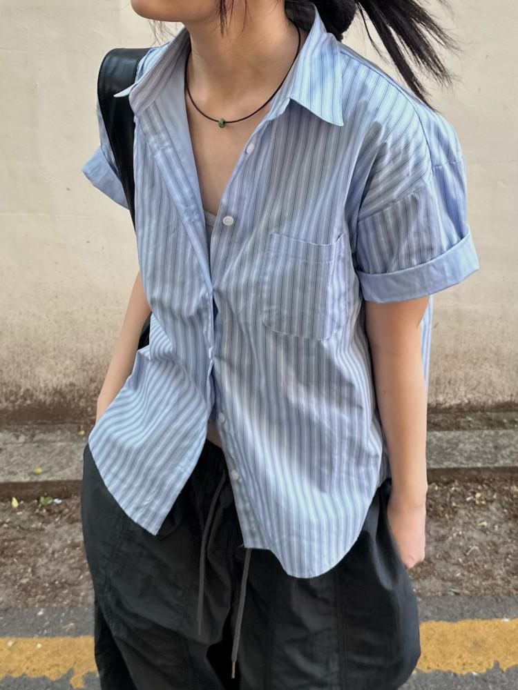 스트라이프 데일리 반소매 반팔 셔츠 남방