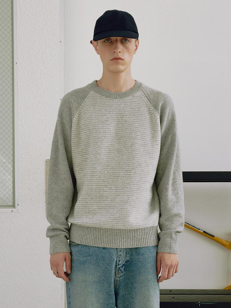 [MEN] WOOL COTTON STRIPE SWEATER_Melange Grey