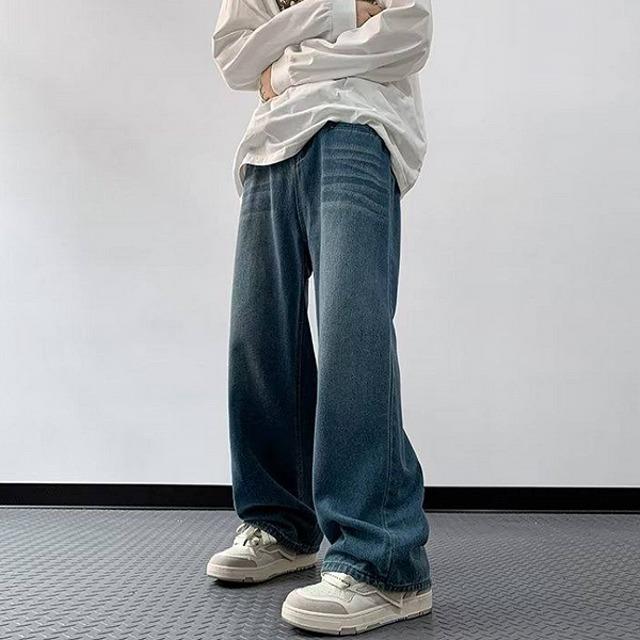 와이드 일자핏 빈티지 워싱 블루 데님 팬츠 MJ1074