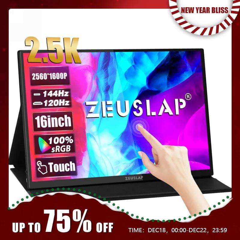 ZEUSLAP P16KT 노트북 휴대폰용 터치 스크린 휴대용 모니터, 2560 1600, 100 퍼센트 SRRGB 여행용 컴퓨터 디스플레이, 16 인치, 2.5K, 144hz