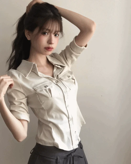 [ 뮤트 베이지 ] 시리 코튼 포켓 셔츠 TOP