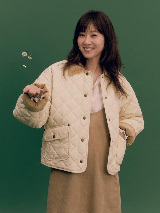 collar quilted short jacket - butter