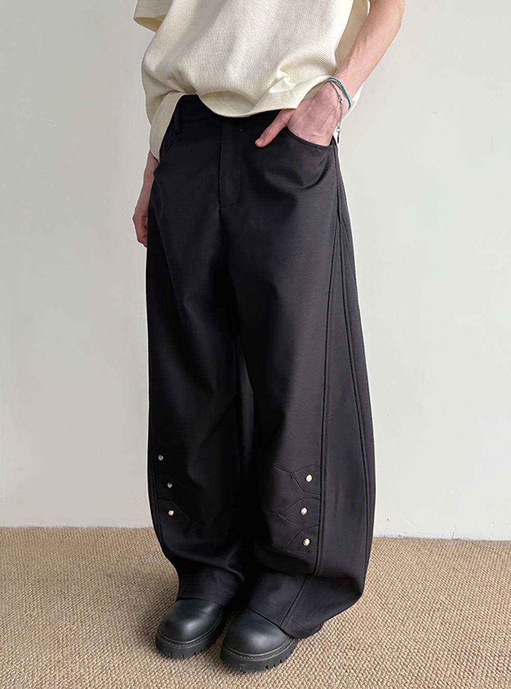 Black Loose Pants with Side Stud Details