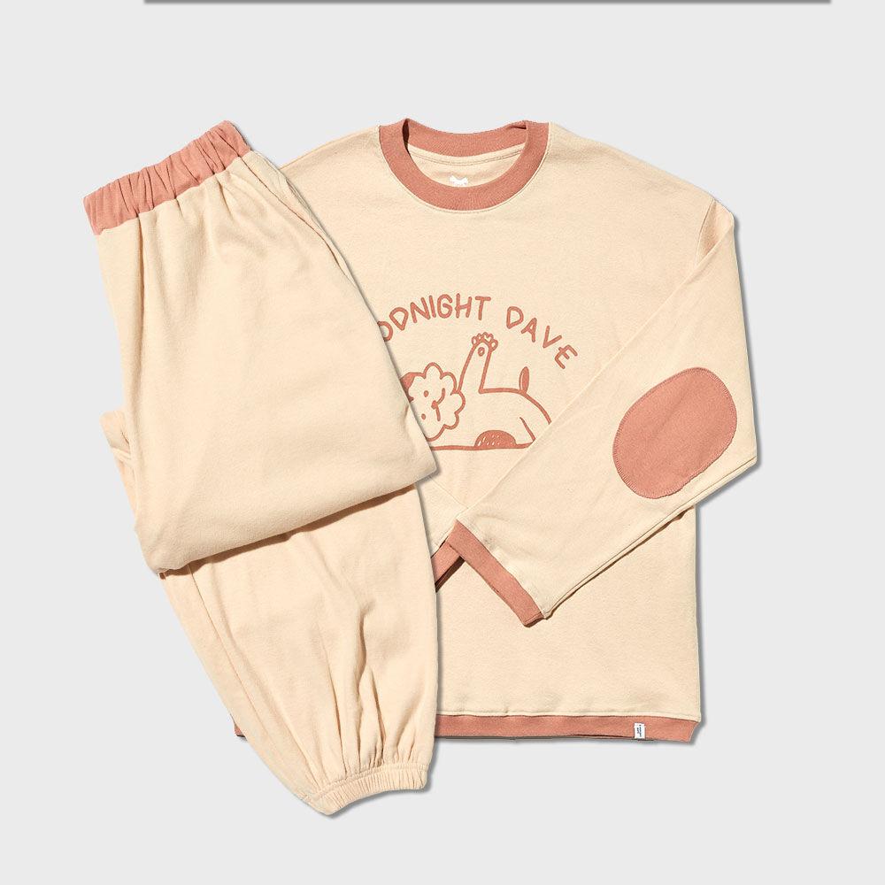 여성 슬리피 핑크 배색 기모 파자마세트