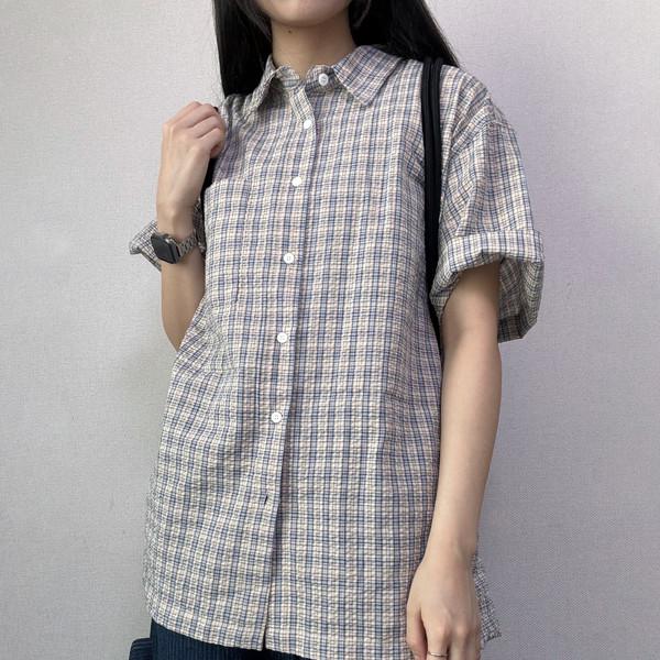 미드 시어서커 체크 반팔 셔츠 [2Color]