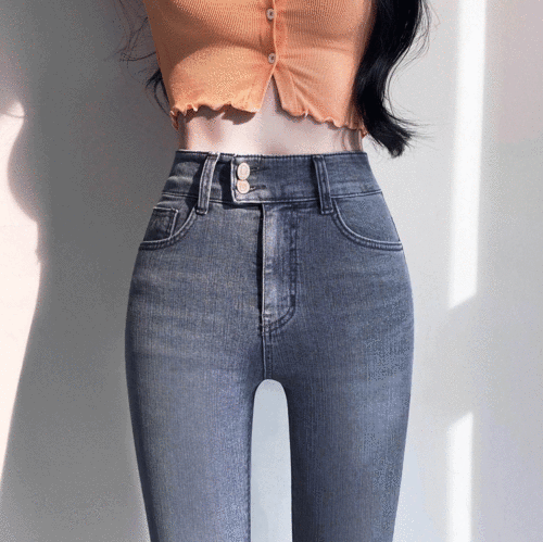 반하다 히든밴딩 투버튼 일자 데님 스키니 쫀쫀 스판 하이웨스트 청바지