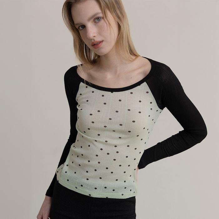 Sheer Polka Dot Raglan Top - Mint