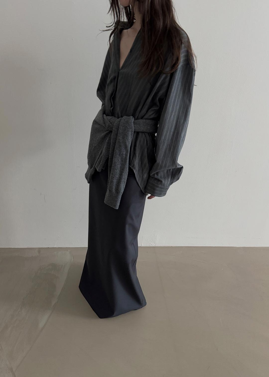 STRIPE SUEDE OVER-FIT SHIRT [CHACOAL]