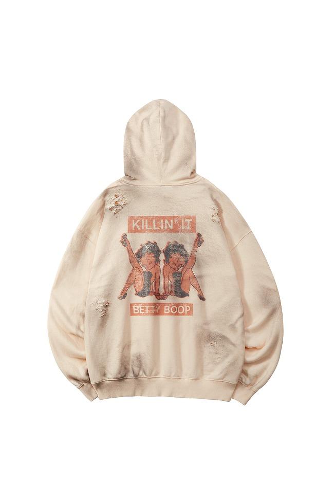 ULKIN X Bettyboop Killin' it Grunge Graphic Hoodie_Ivory
