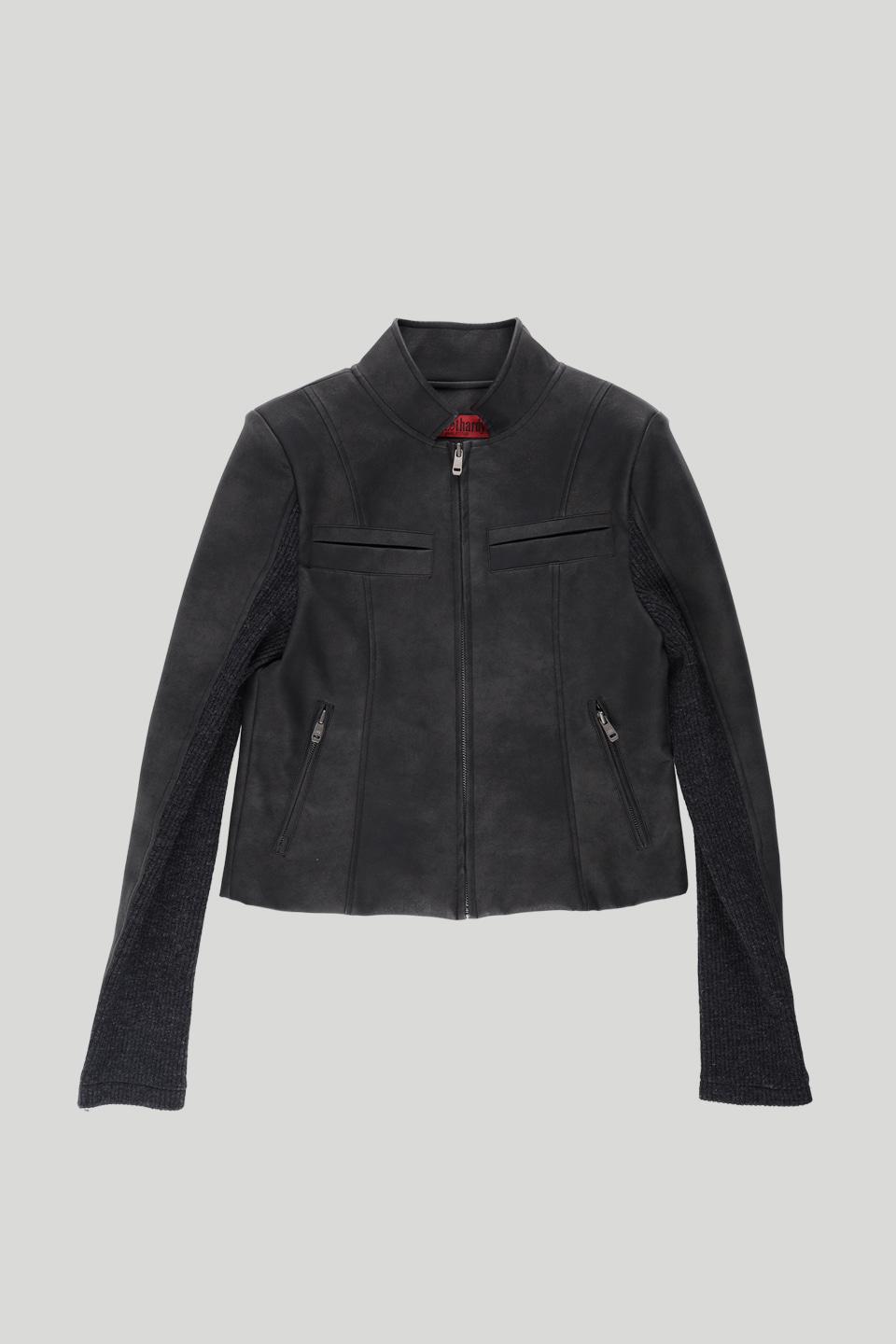 RIBBED SLEEVE LEATHER JACKET