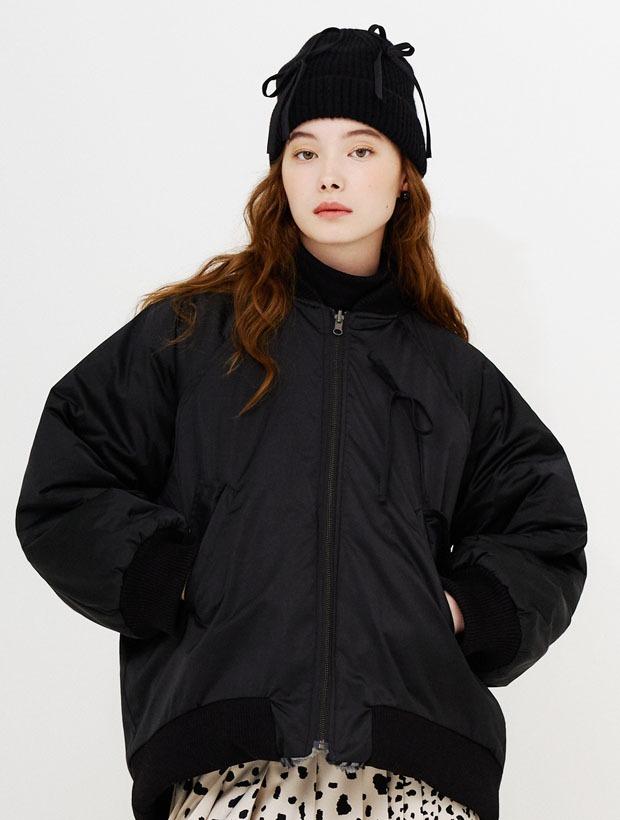 SATIN-LEOPARD ECO FUR REVERSIBLE MA-1 JACKET(BLACK)