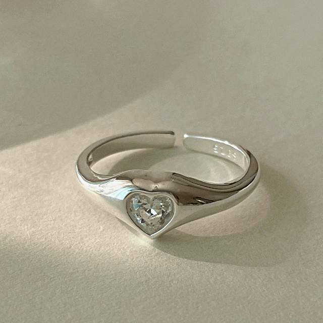 [당일발송/92.5 Silver] Pure heart cubic open ring