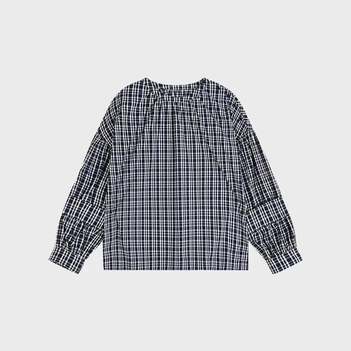 VOLUME SHIRRING BLOUSE (GINGHAM CKECK)