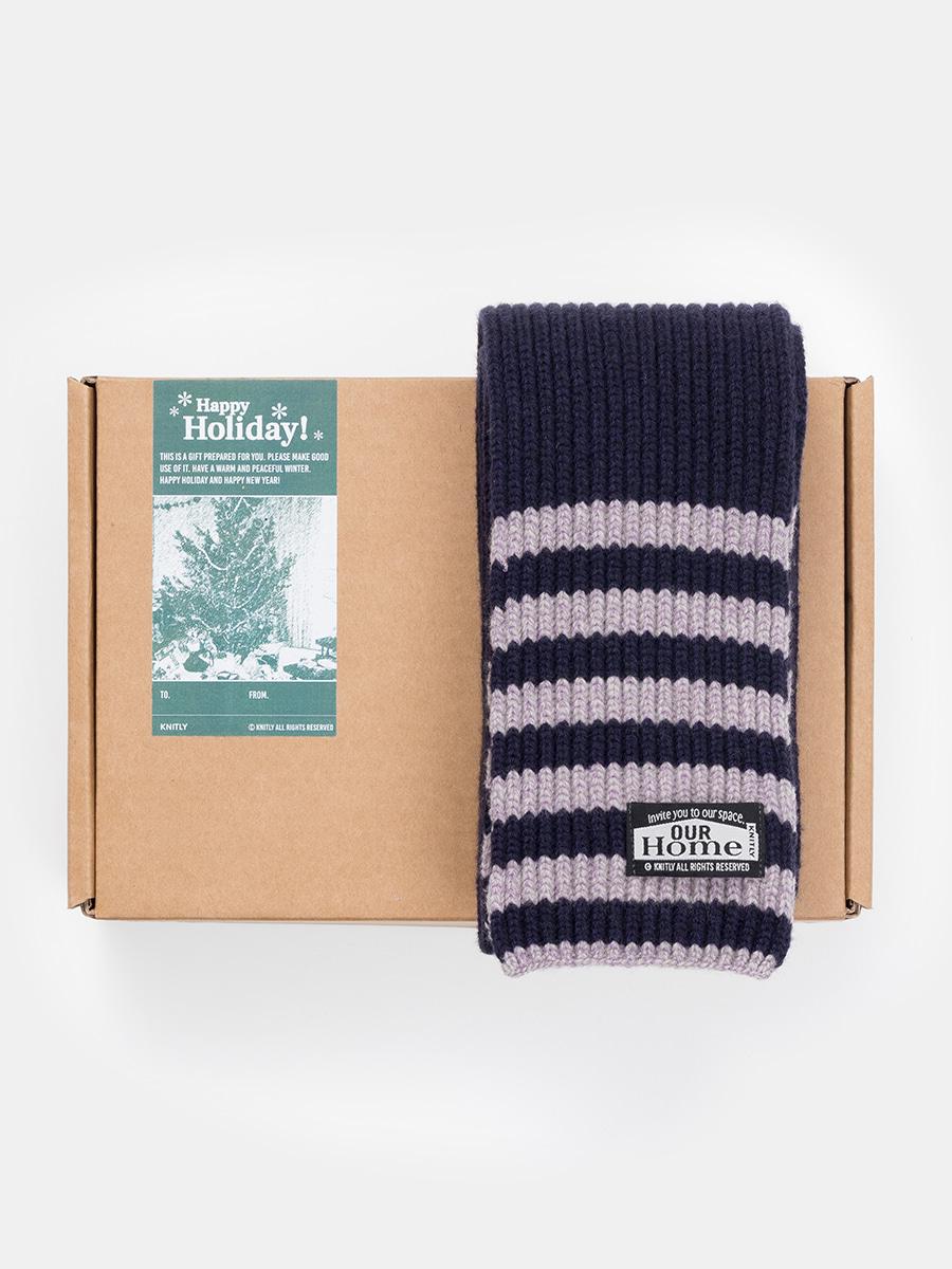 WOOL COTTON RIBBED LINE MUFFLER_Purple