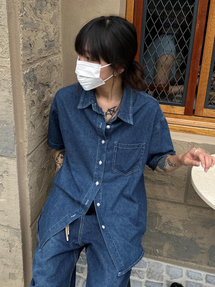 빈티지 오버핏 데님 반팔 셔츠