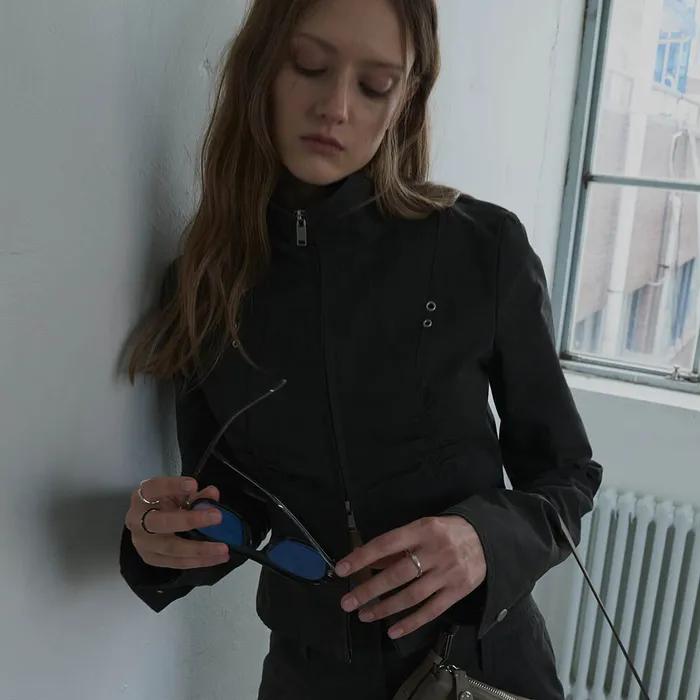 Shirred Slim Fit Zip-Up Jacket in D/Khaki VW5AJ061-43