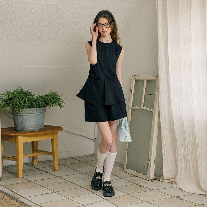 DD_Waist slim top and pants set_BLACK
