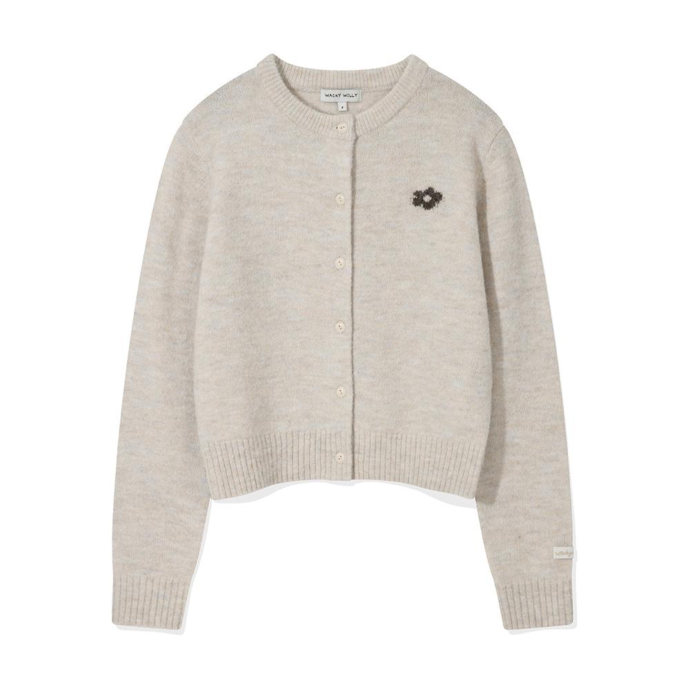 우먼스 헤어리 라운드넥 긴팔 가디건 오트밀