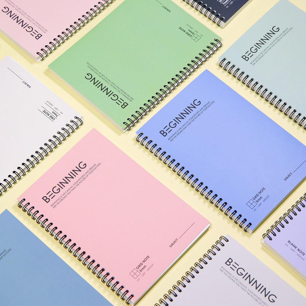 비기닝 트윈링노트 A5 | 유선 모눈 무선 공부 필기 스프링 공책