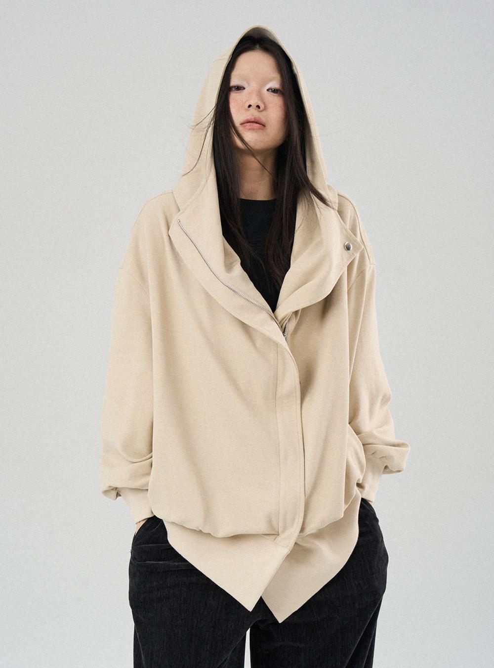 Wide Collar Zip-Up Hoodie (2color)