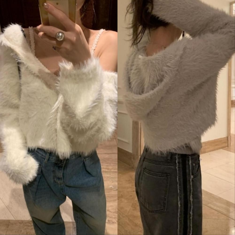 포스터 펑키 후드 가디건 퍼가디건 후드가디건  2color 오끄망