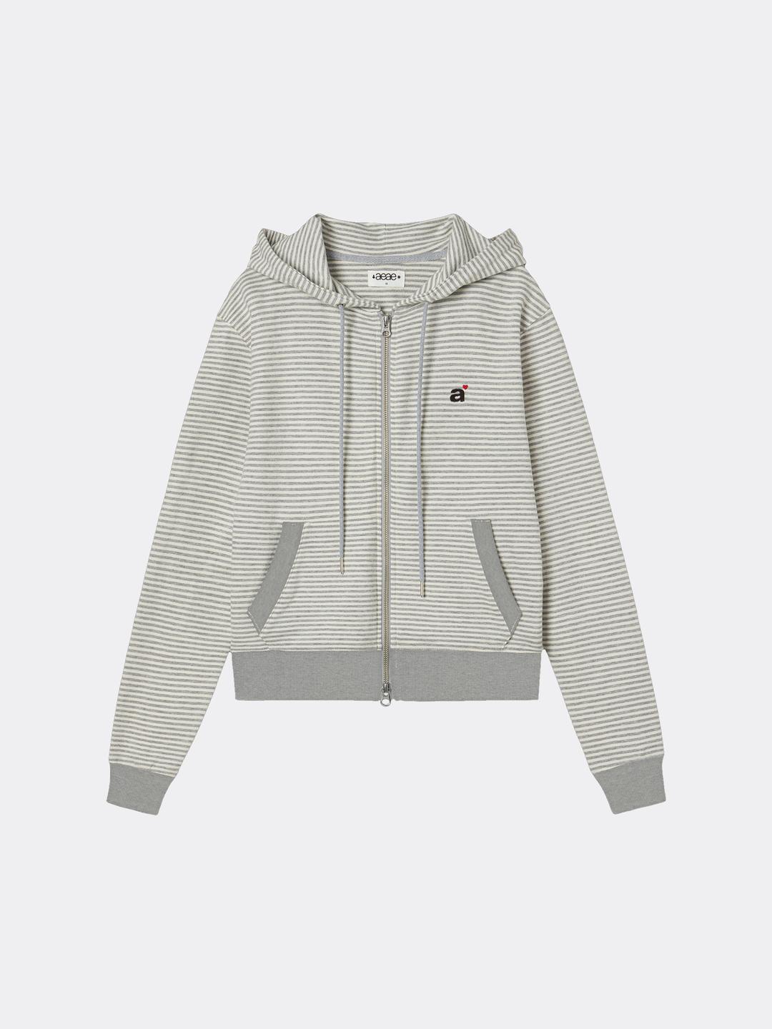 aeae STRIPE SMALL LETTER HOOD ZIP UP-MELANGE GREY