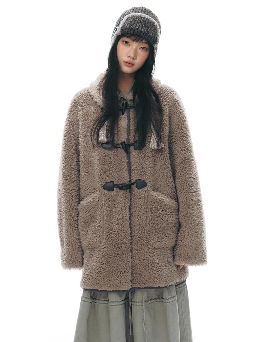 TAKEANAP Mocca Curl Duffel Coat Scarf Set