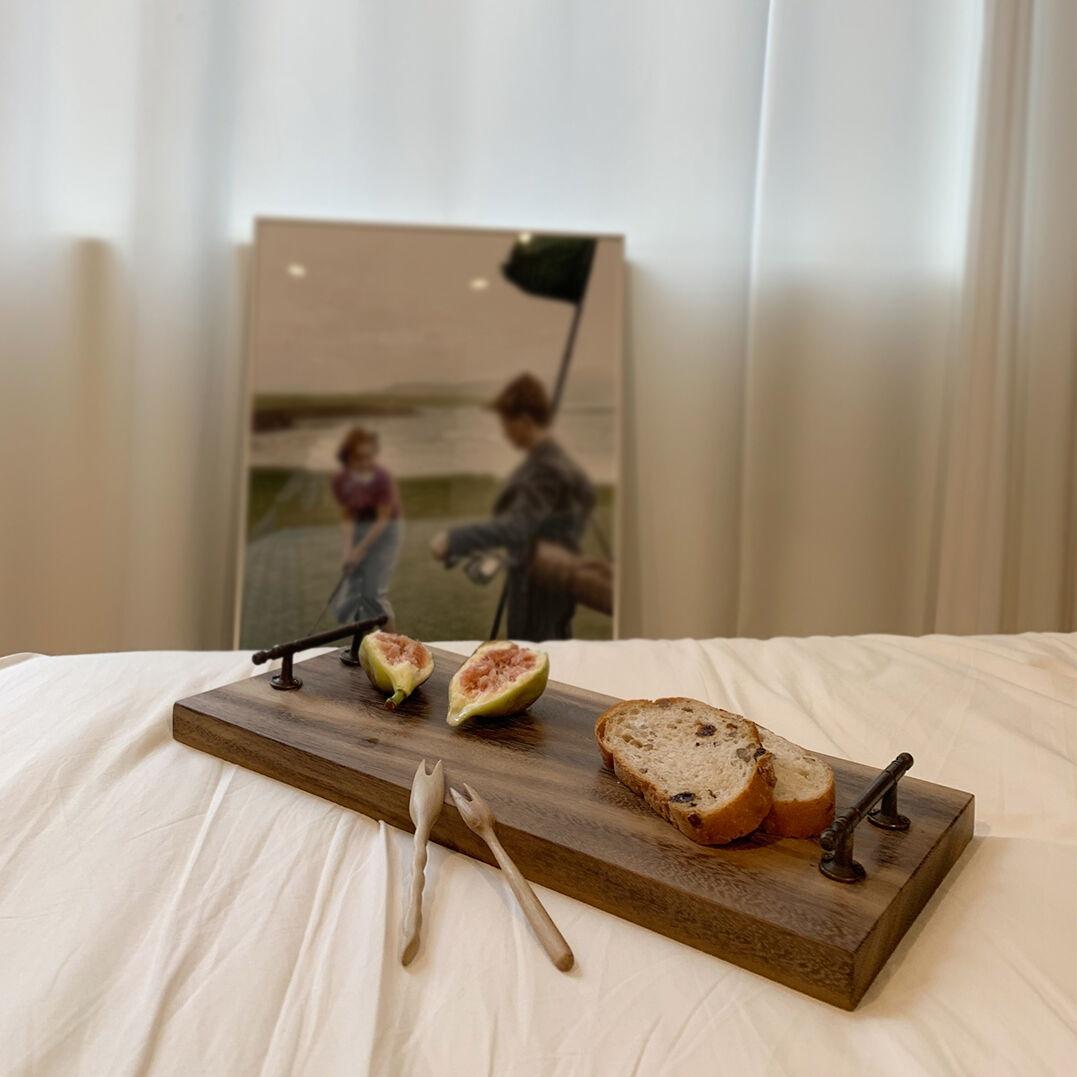 [라운디드] 티크원목 앤틱 손잡이 트레이