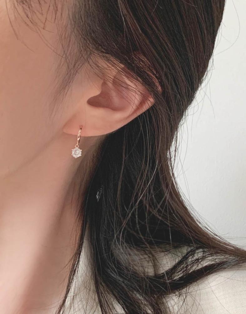 실버925 큐빅 딸랑이 원터치 링 귀걸이 실버,로즈골드