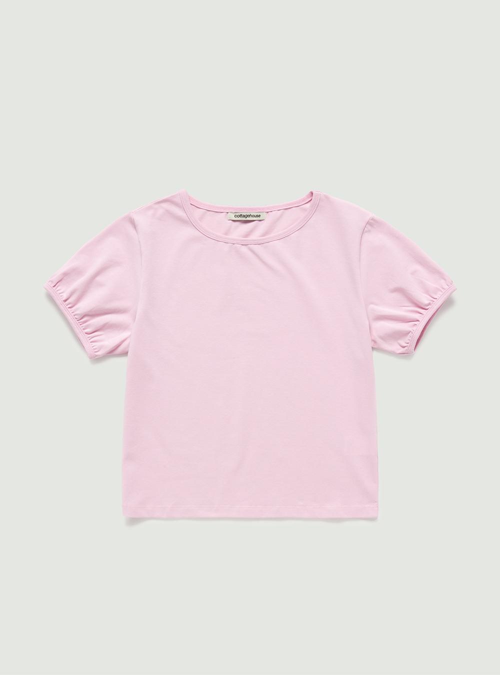 Basic shirring t-shirt. Pink