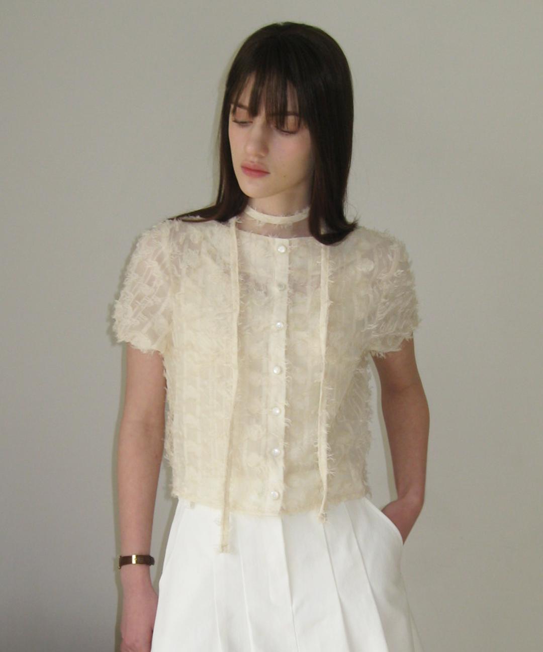 [4/8 Monday Comingsoon]  Hairy See-through Scarf Blouse ( Cream )