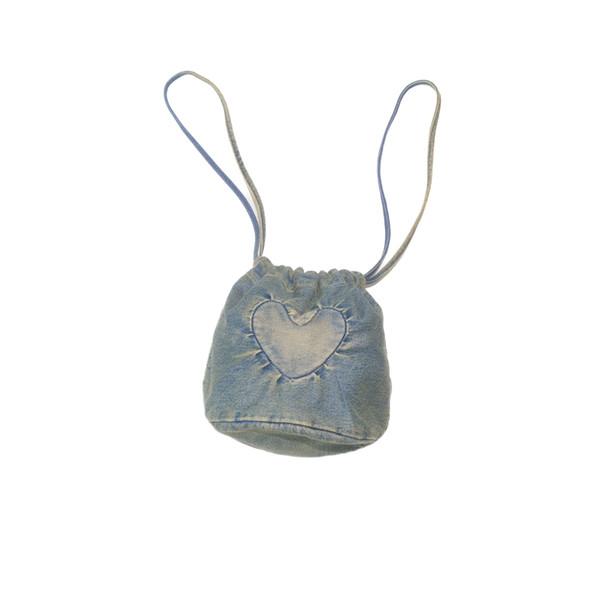 HEART GATHERED PETITE BUCKET BAG - VINTAGE WASHED BLUE DENIM