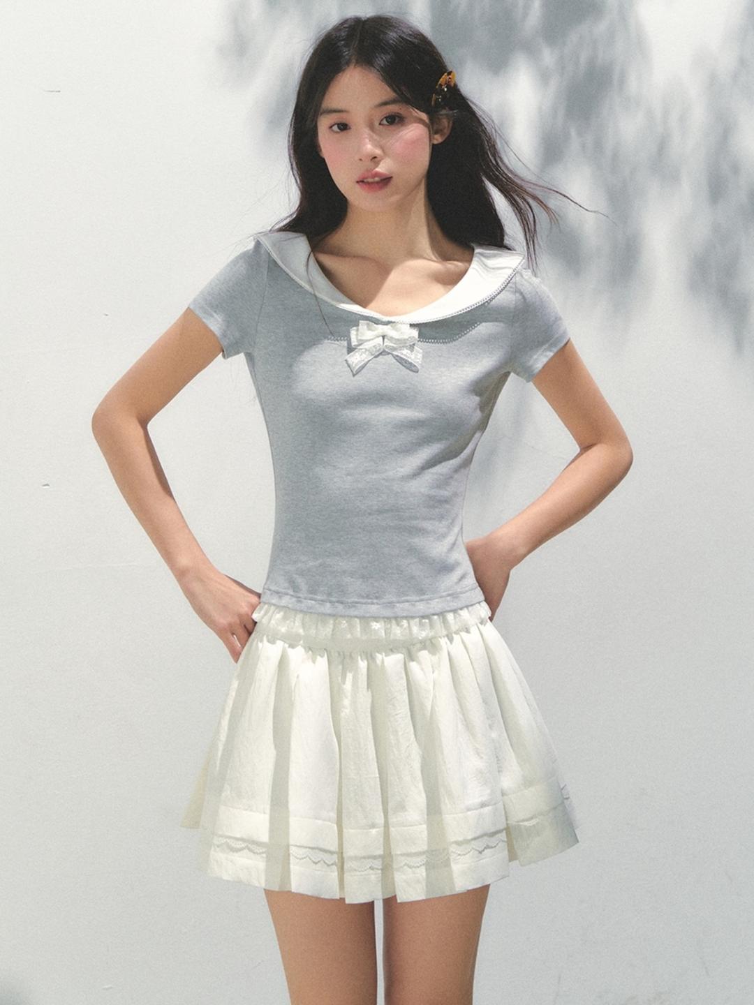 SunsetPark Peter Color Lace Ribbon Top (2color)