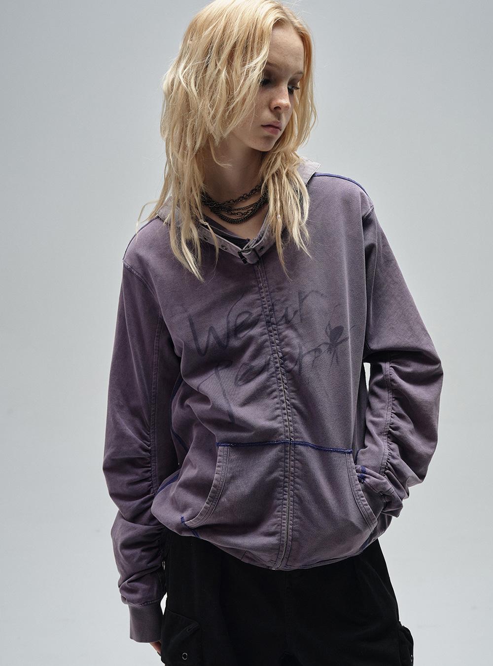 Sand-Washed Loose Hoodie Zip-Up