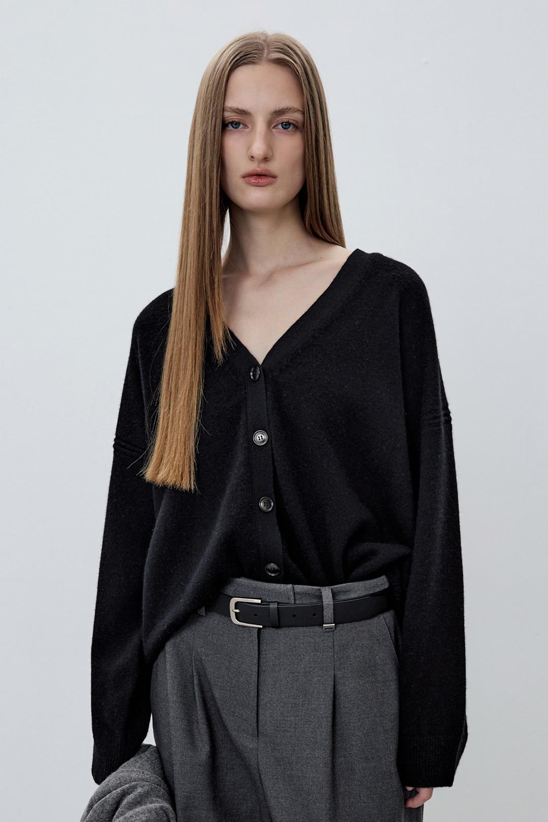캐시미어 오버사이즈 가디건 - 블랙